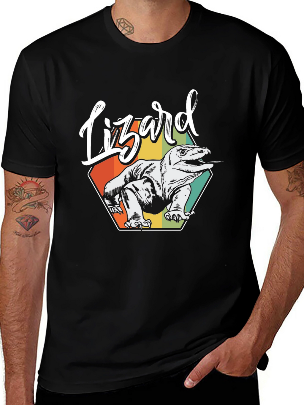 Retro Lizard Graphic Tee - Mens Black T-Shirt