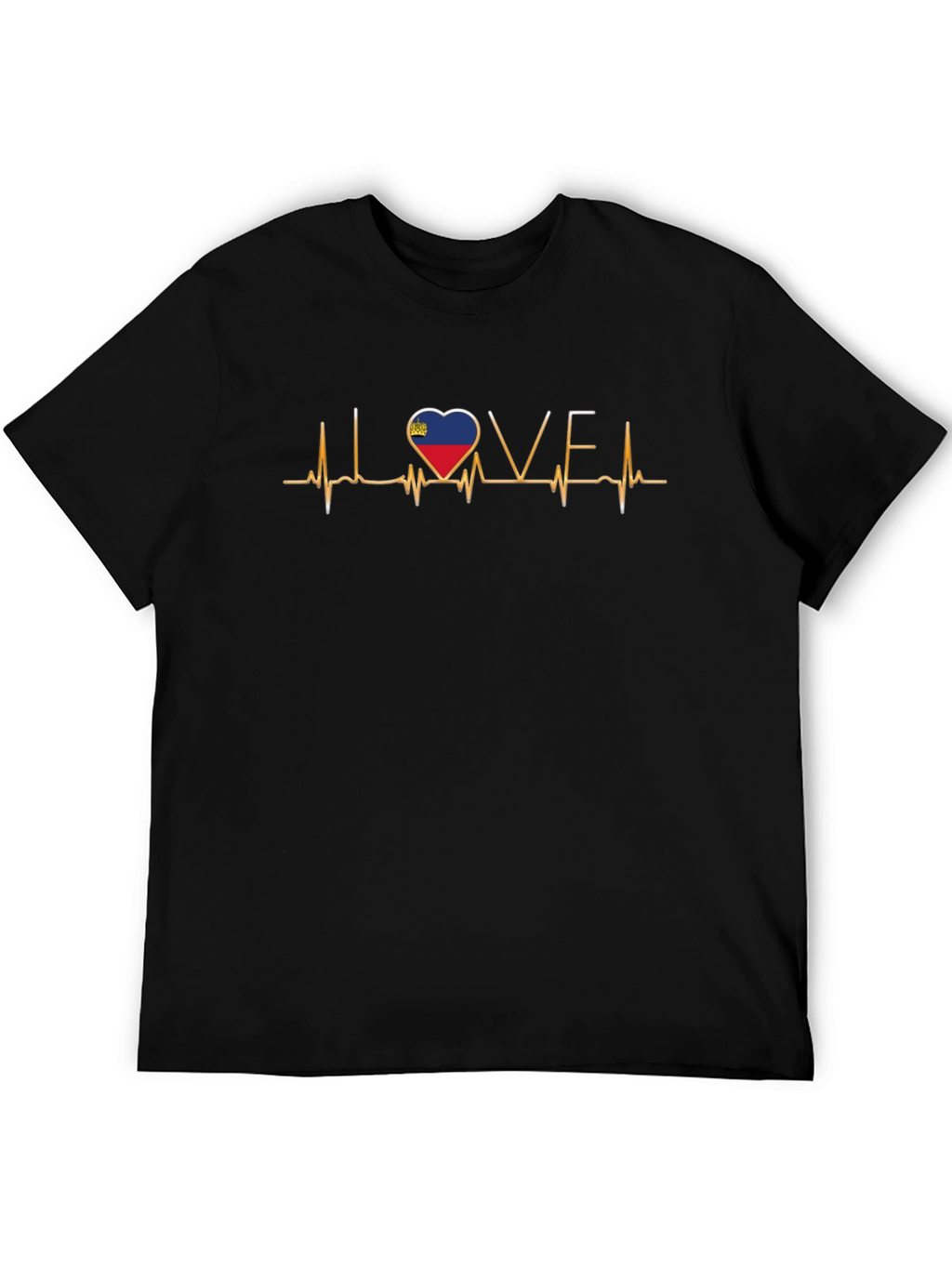 Liechtenstein Flag Heartbeat Love Black T-Shirt