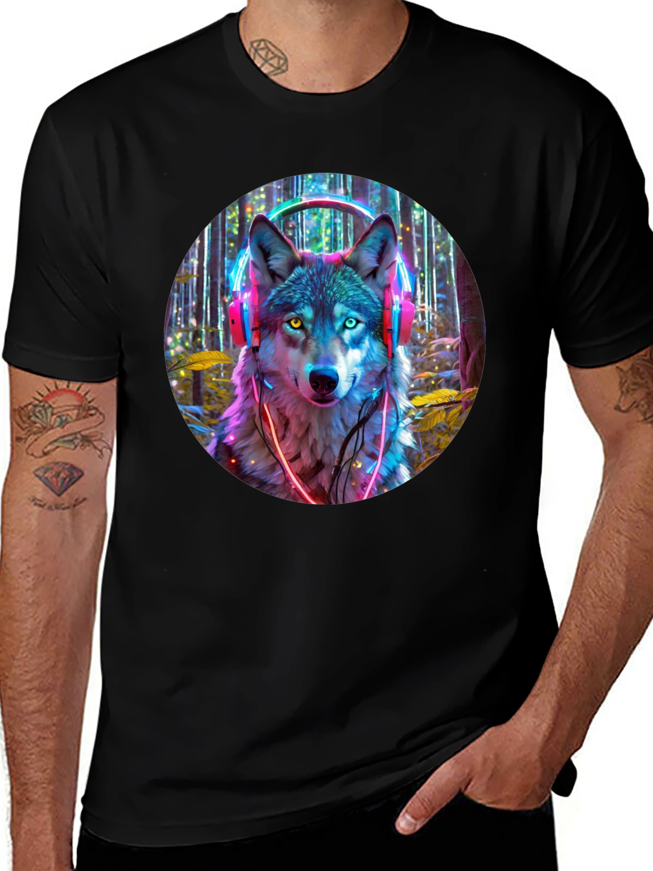 Neon Wolf Headphones Graphic Tee