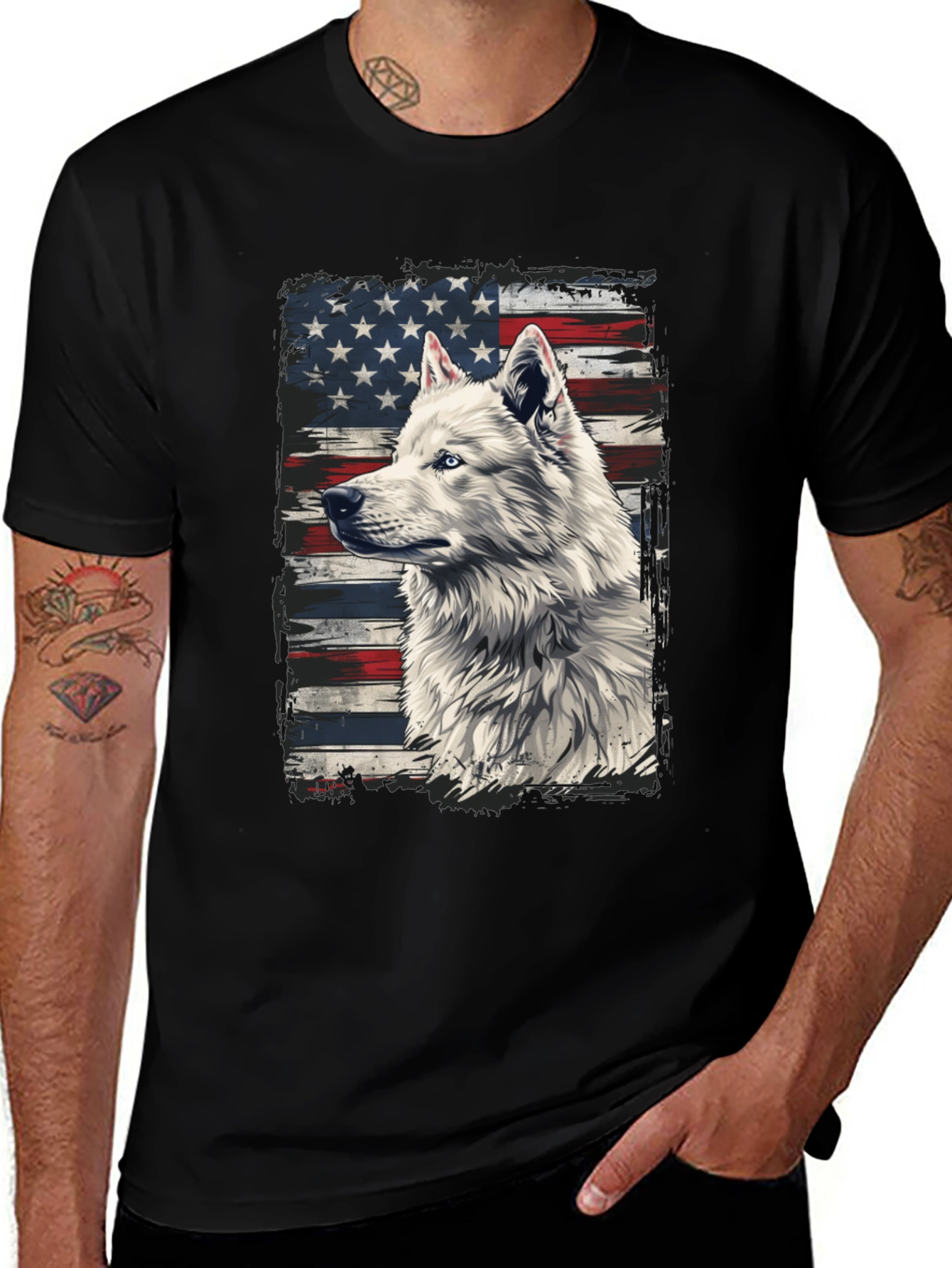 American Flag Wolf Graphic T-Shirt
