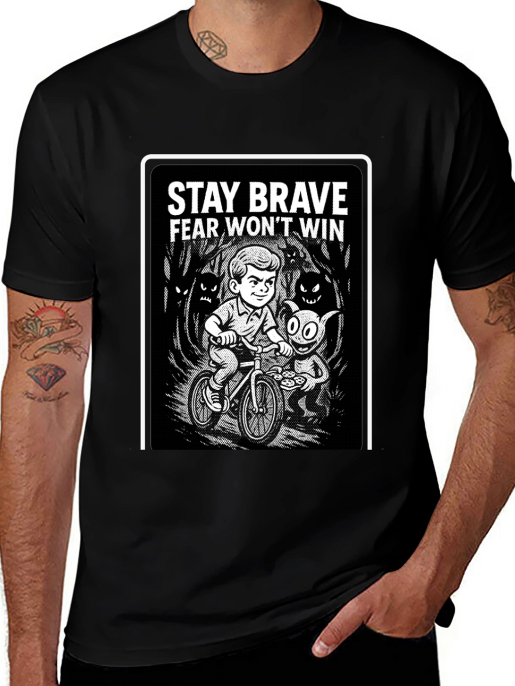 Stay Brave Graphic Black T-Shirt