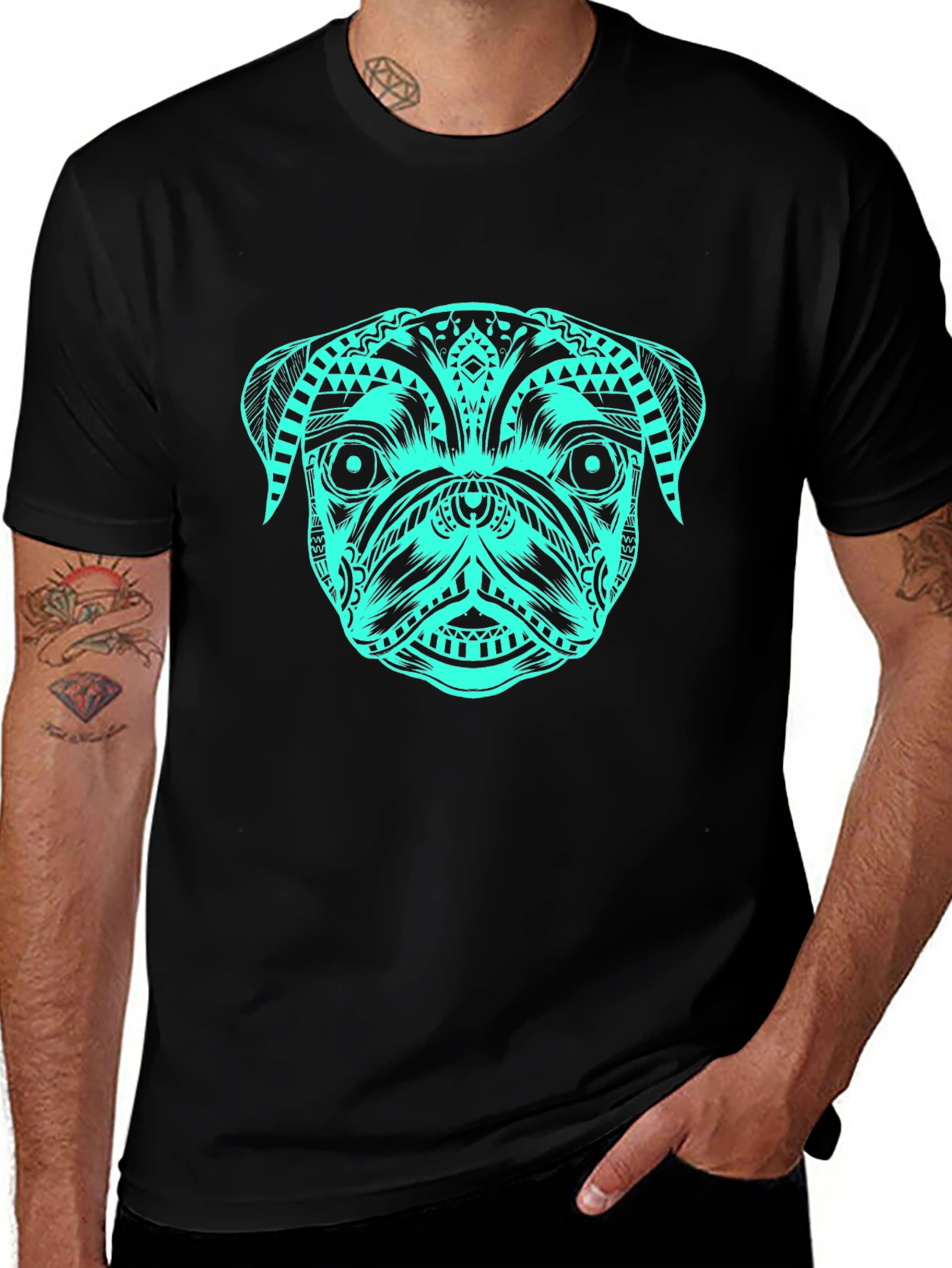 Tribal Pug Graphic Tee - Black