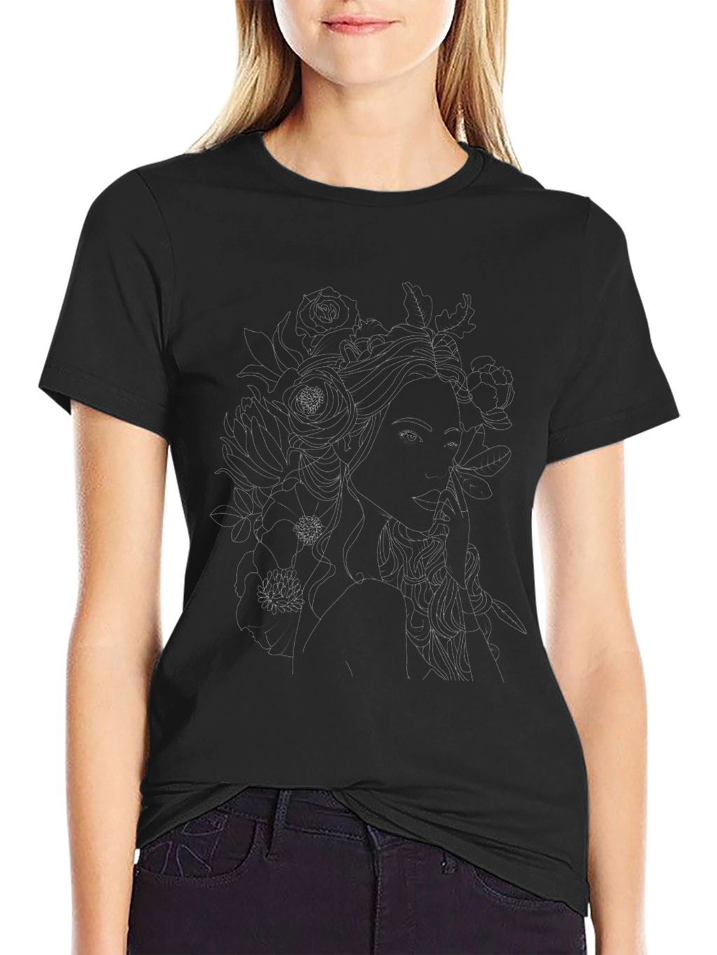Floral Woman Graphic Print T-Shirt