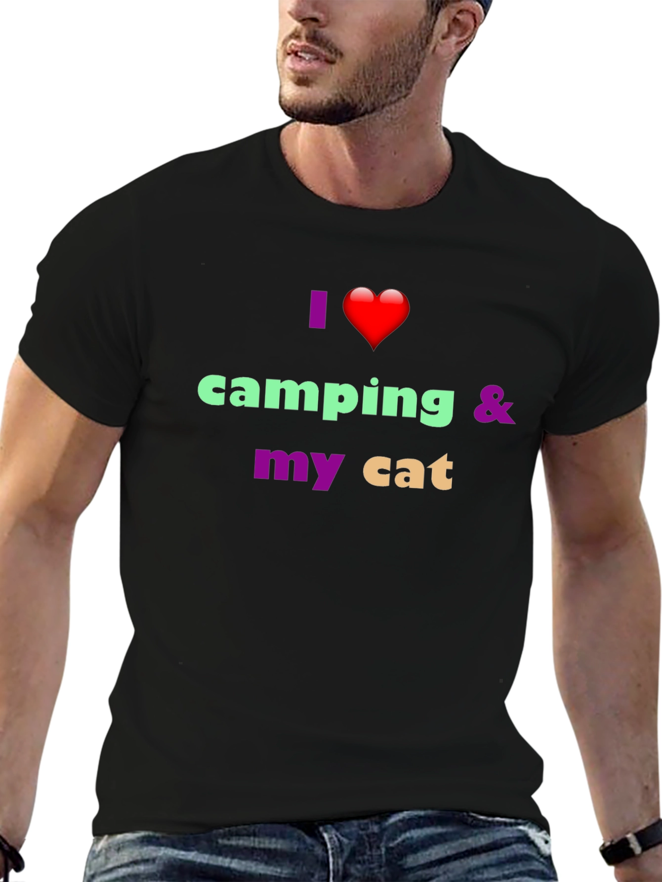 I Heart Camping & My Cat Black Tee