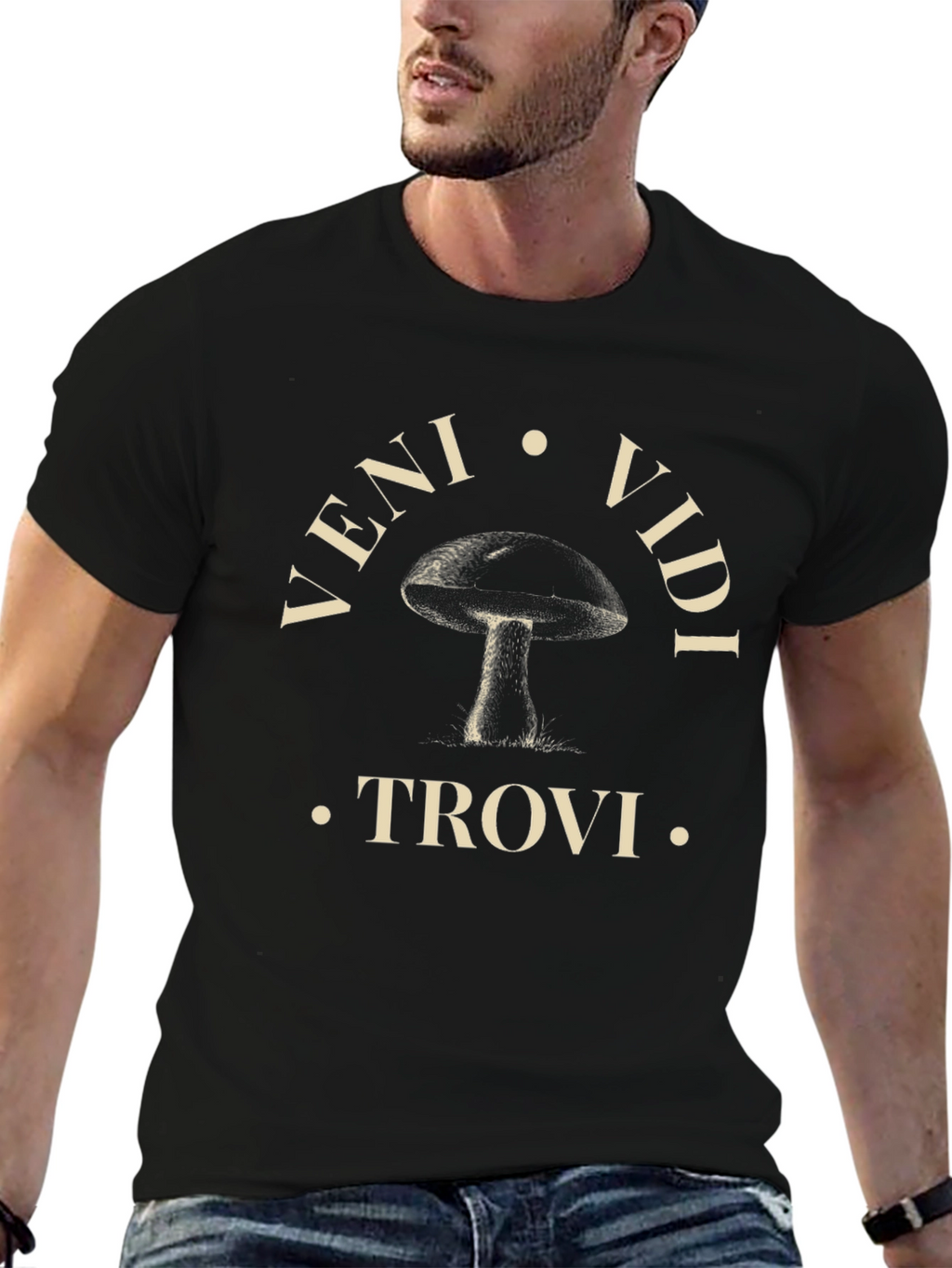 Veni Vidi Trovi Mushroom T-Shirt - Black