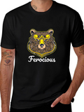Ferocious Bear Graphic Print Black T-Shirt