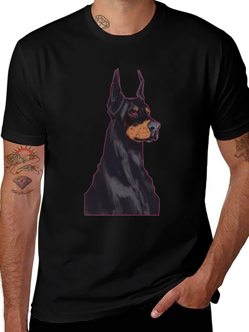 Doberman Dog Graphic Tee - Black Cotton T-Shirt