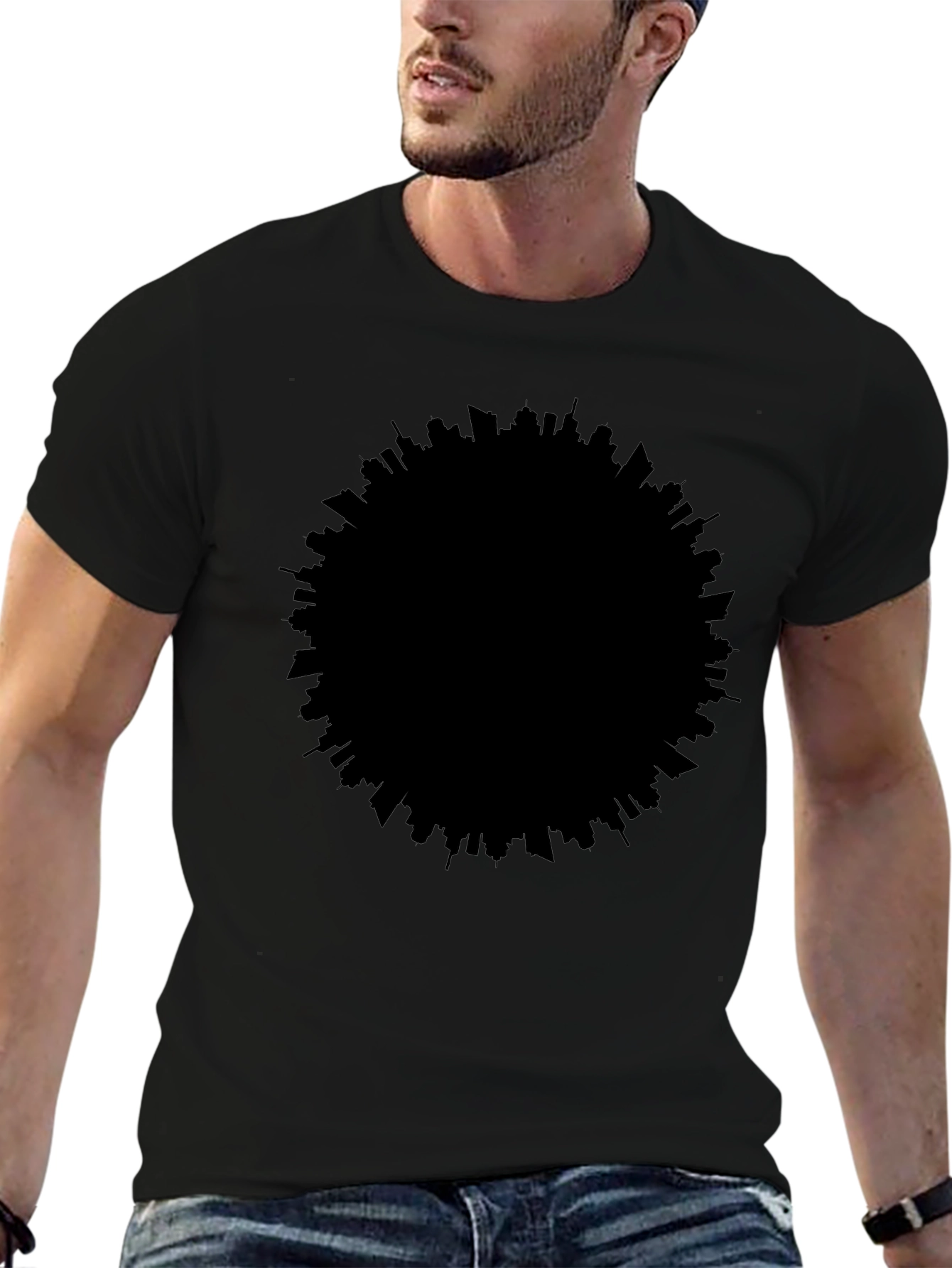 Modern Cityscape Silhouette Black T-Shirt