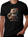 Whimsical Cartoon Cat Graphic Black T-Shirt