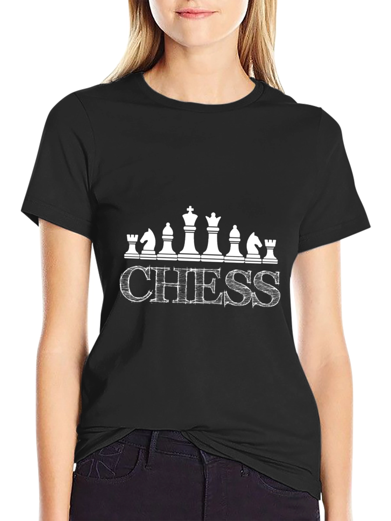 Chess Graphic T-Shirt Black Cotton Blend Casual Tee
