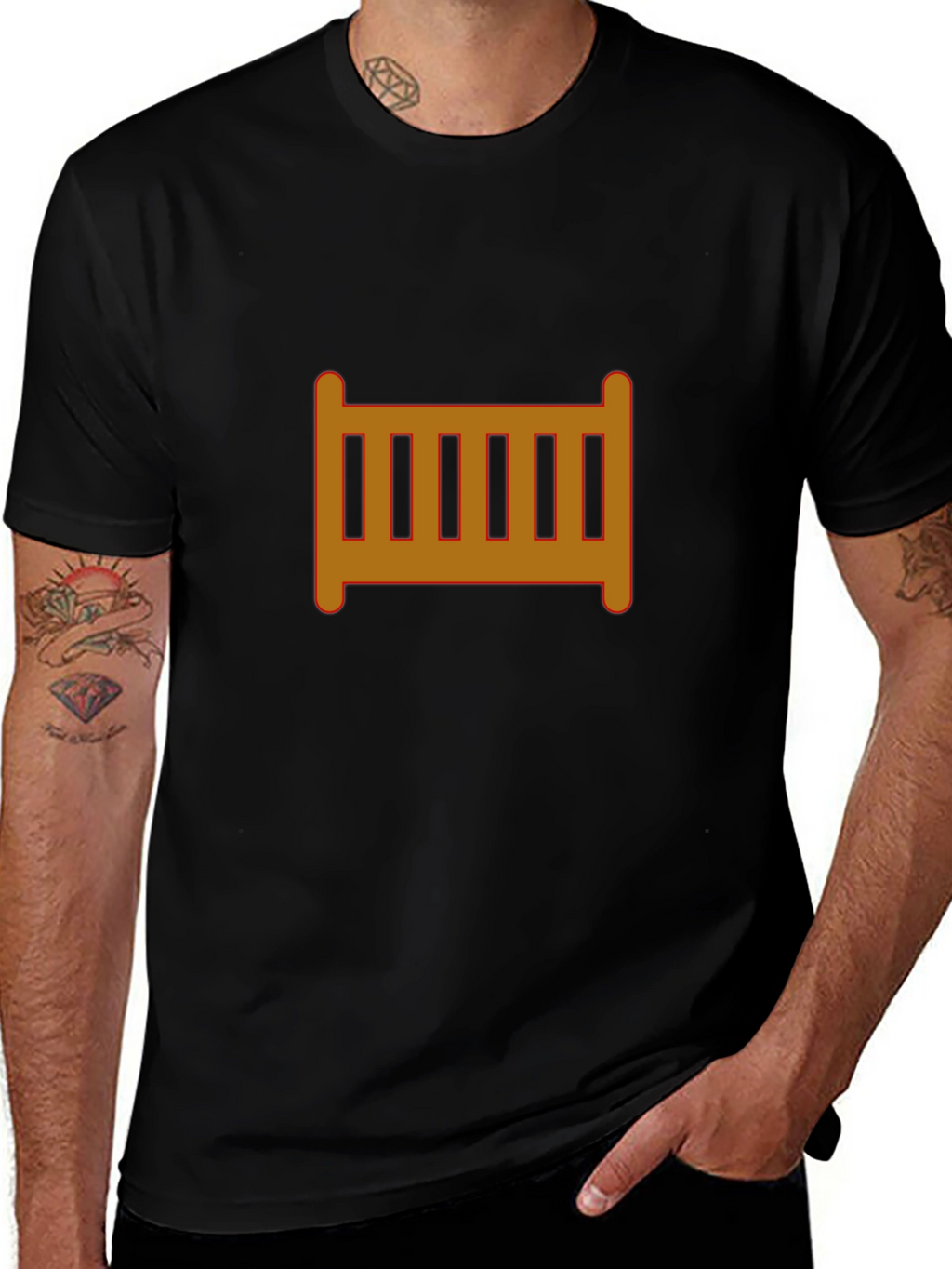 Mens Black T-Shirt with Crib Graphic