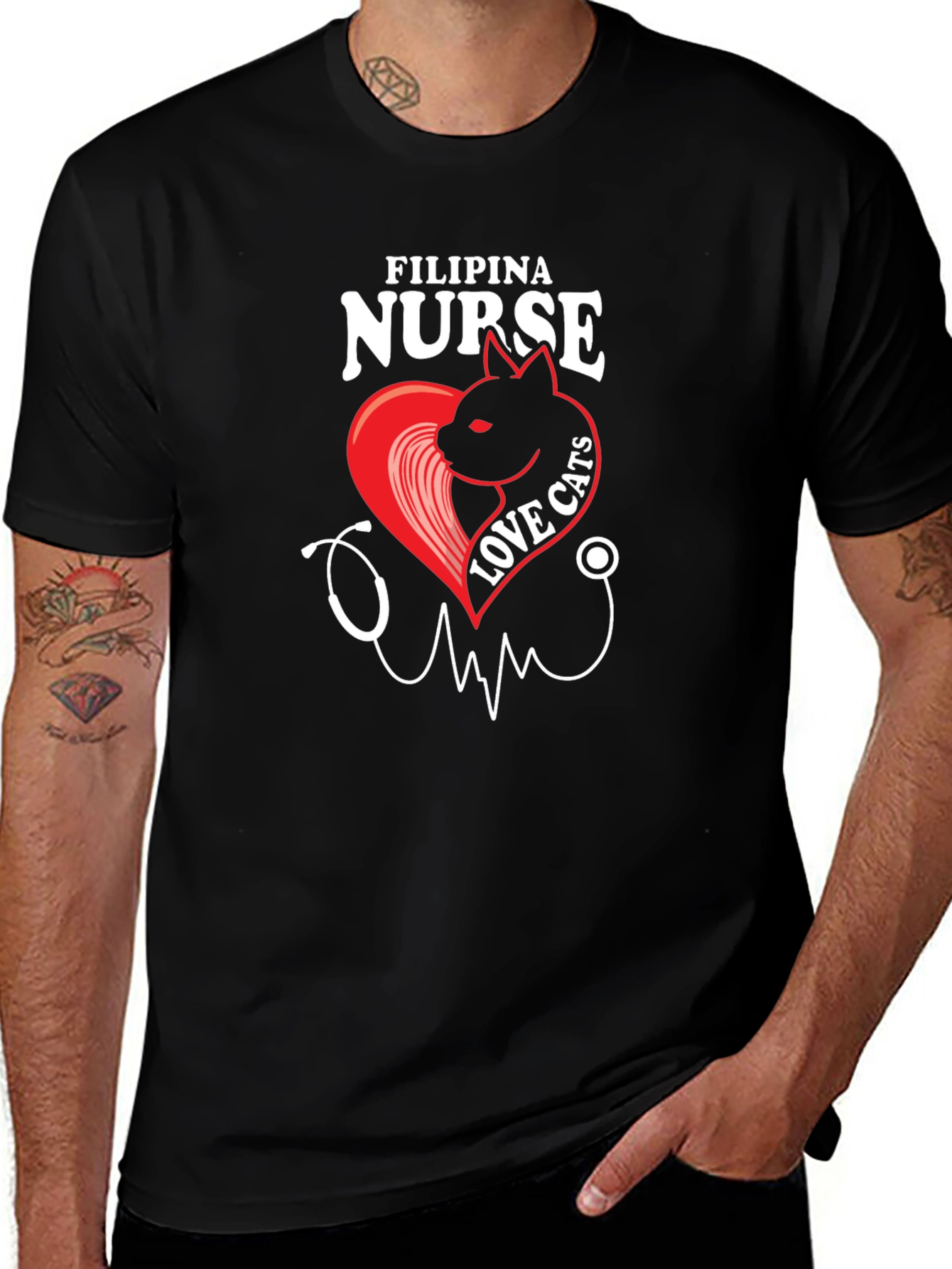 Filipina Nurse Love Cats Black T-Shirt