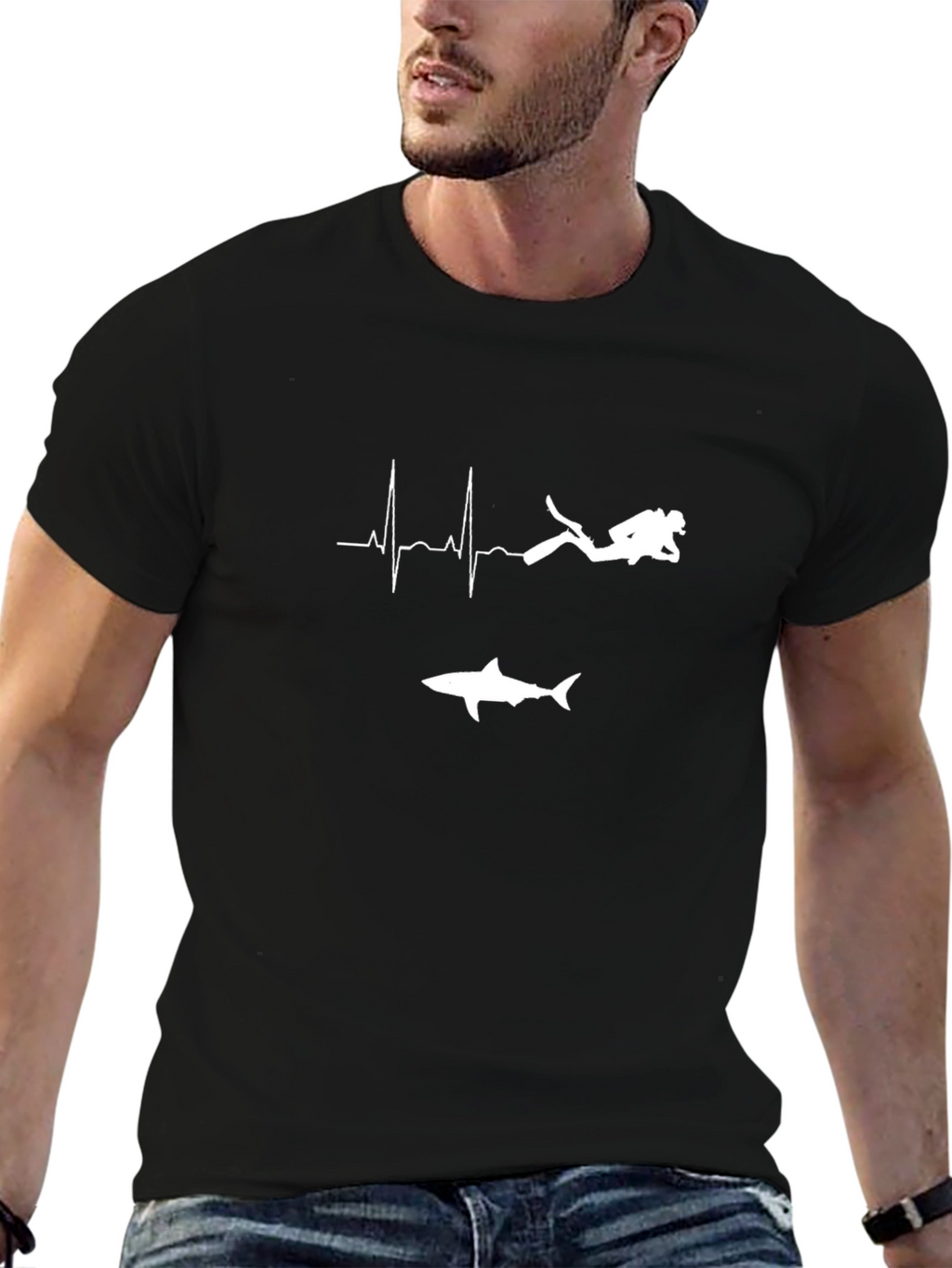 Diver Heartbeat Shark Graphic T-Shirt