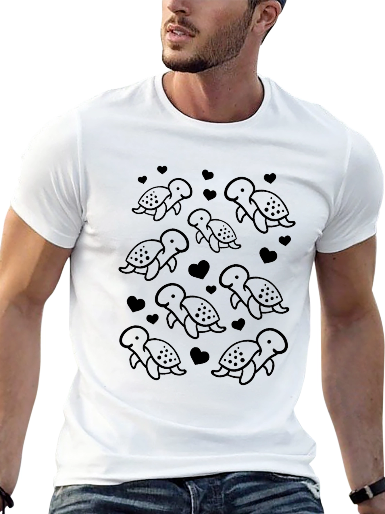 Cute Turtle Pattern Black T-Shirt