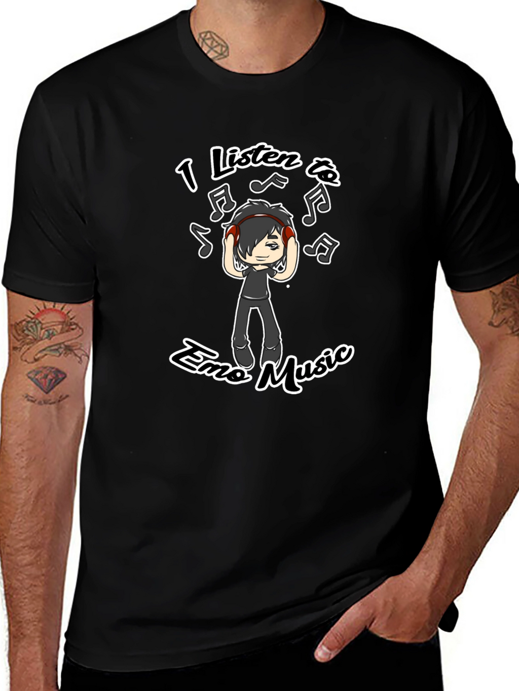 Emo Music Graphic T-Shirt - Black Crew Neck Tee