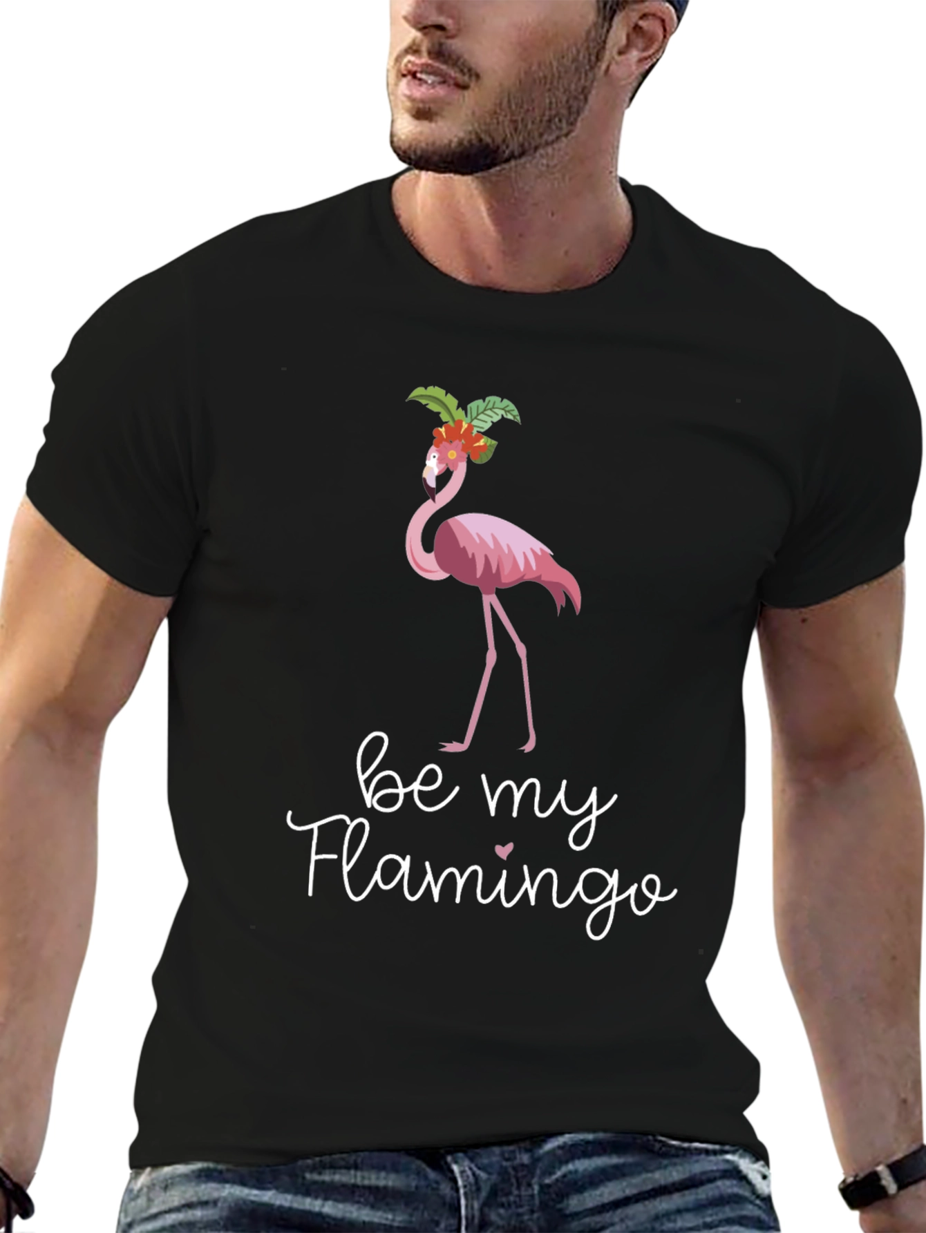 Be My Flamingo Graphic Tee - Black Cotton T-Shirt