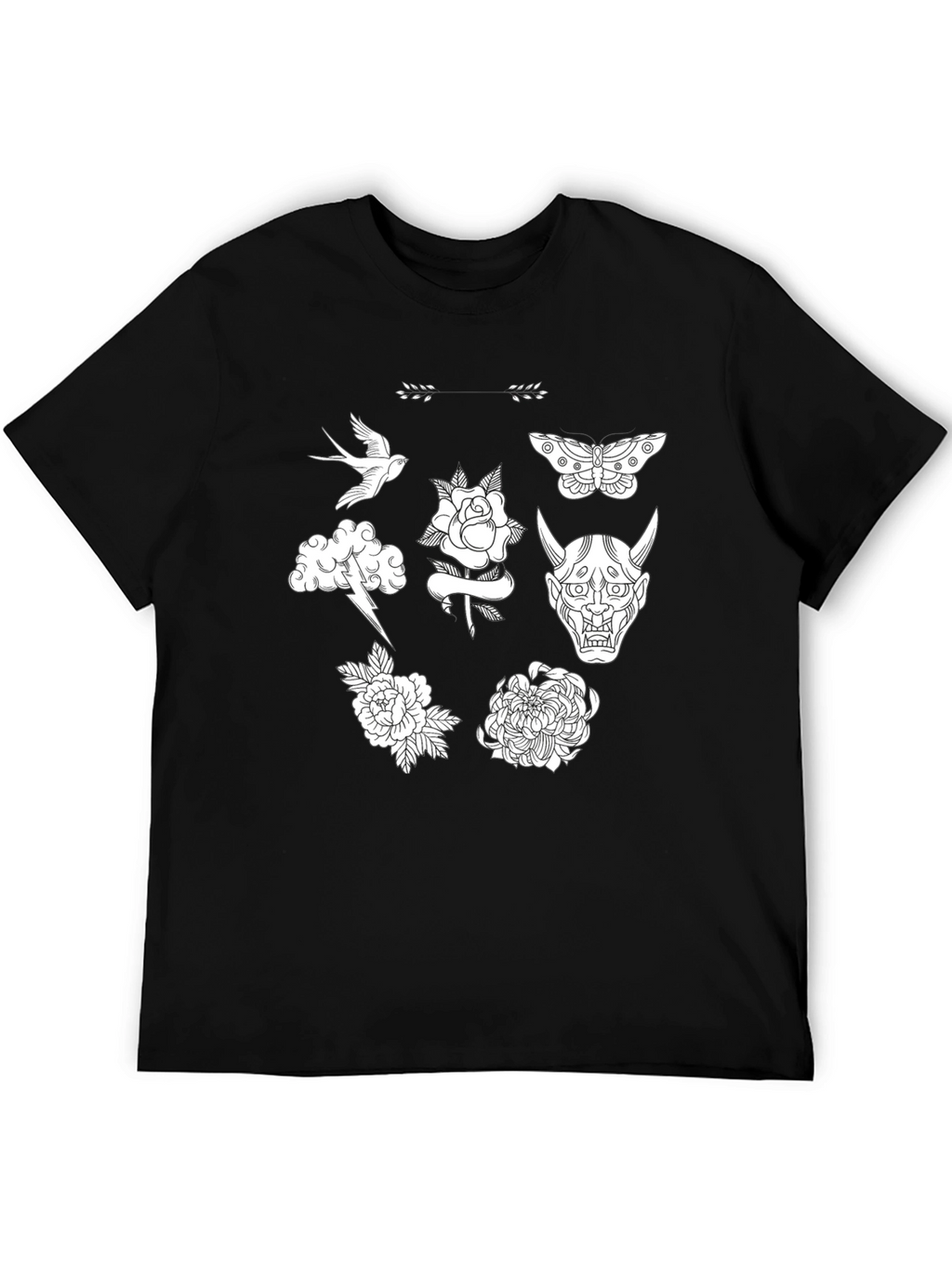 Black Graphic Tee with Tattoo Art