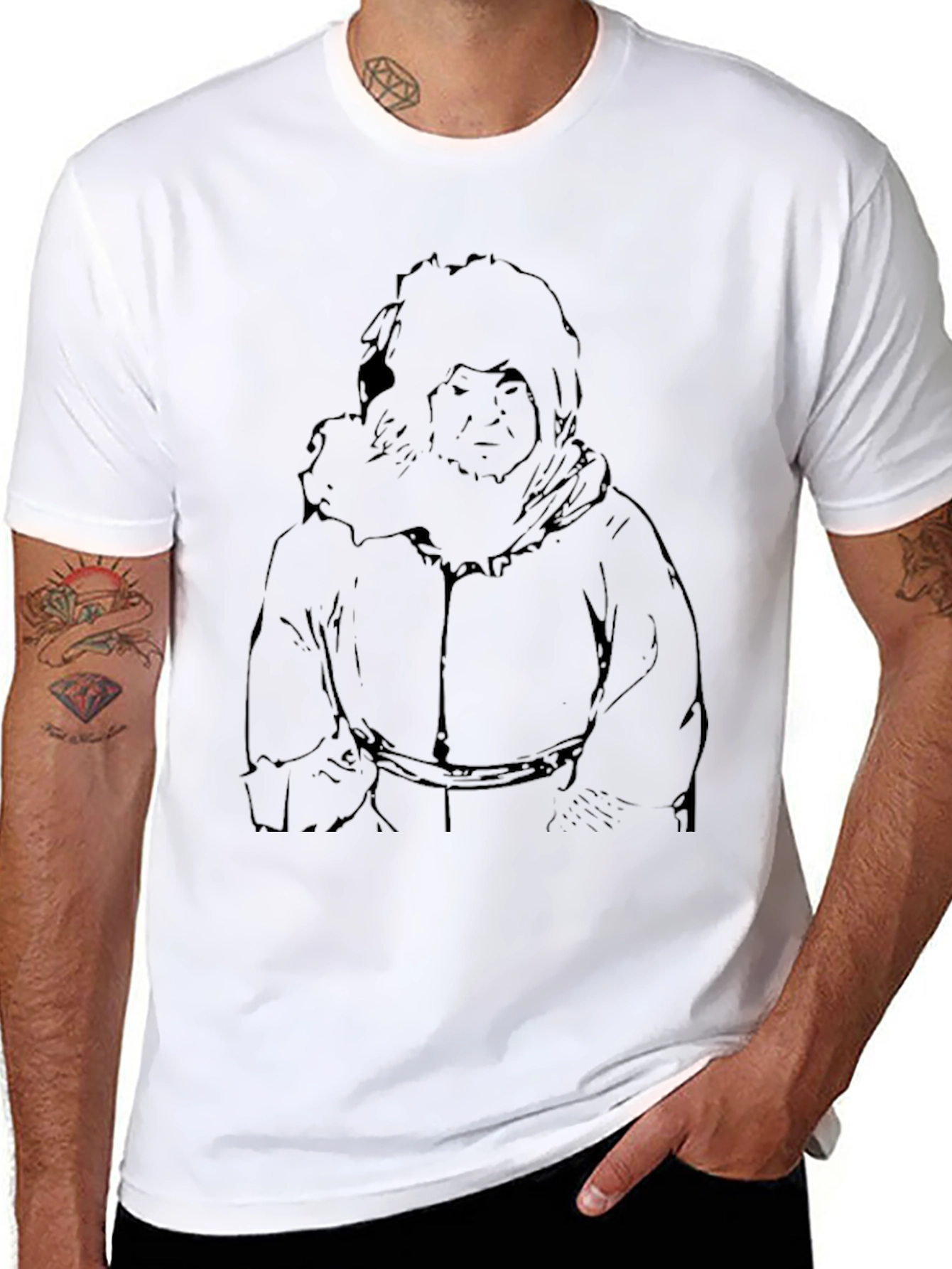 Black T-Shirt with Illustrated Eskimo Graphic