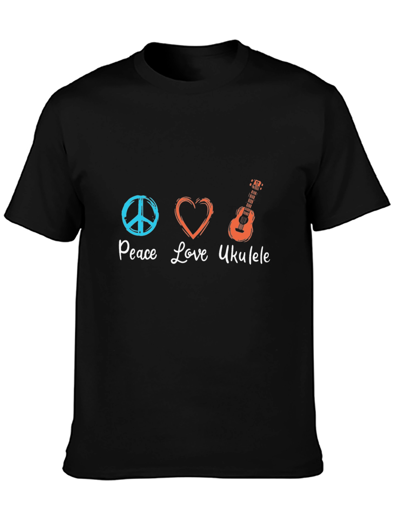 Peace Love Ukulele Black T-Shirt