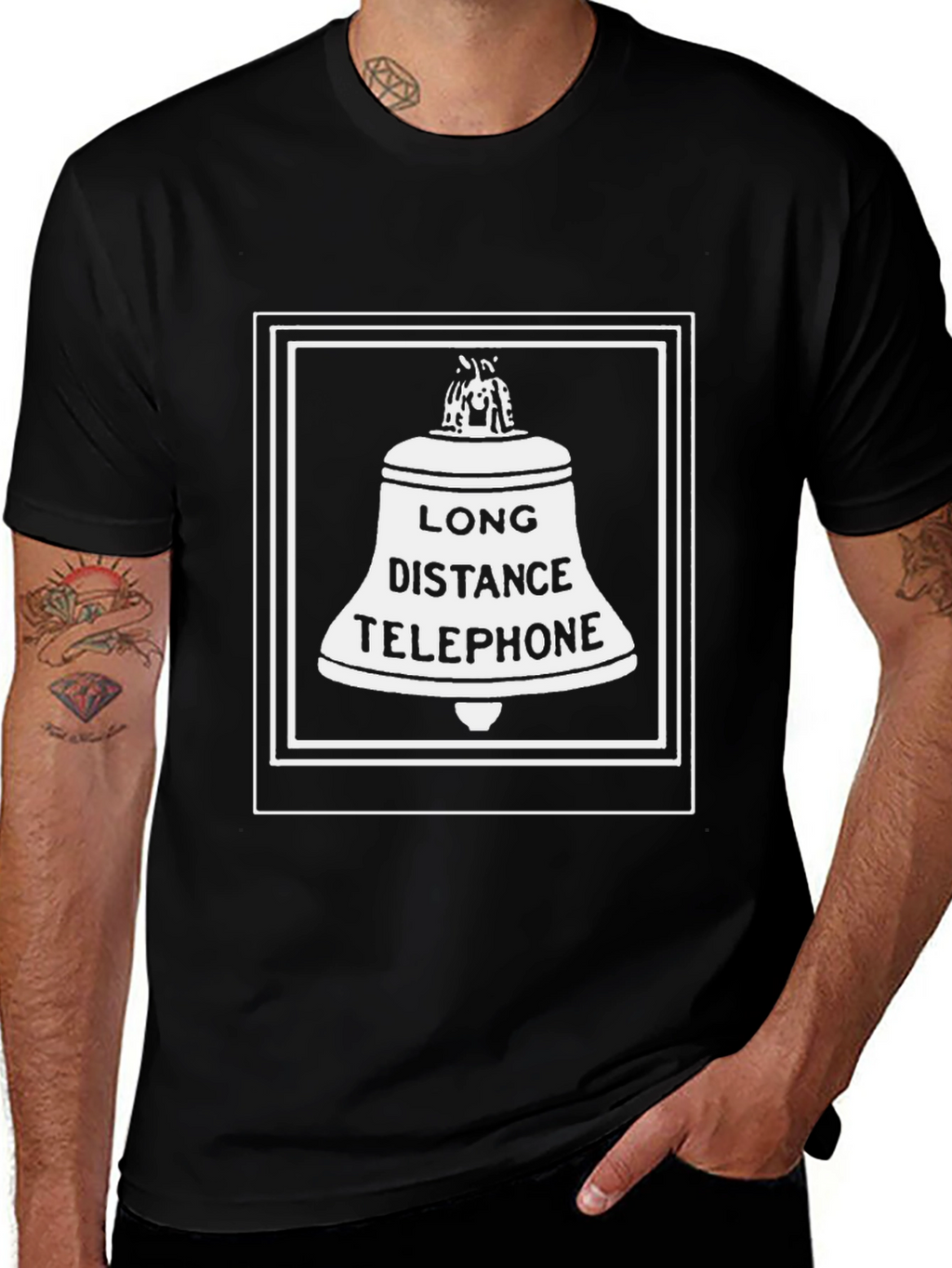 Long Distance Telephone Bell Graphic Tee - Black