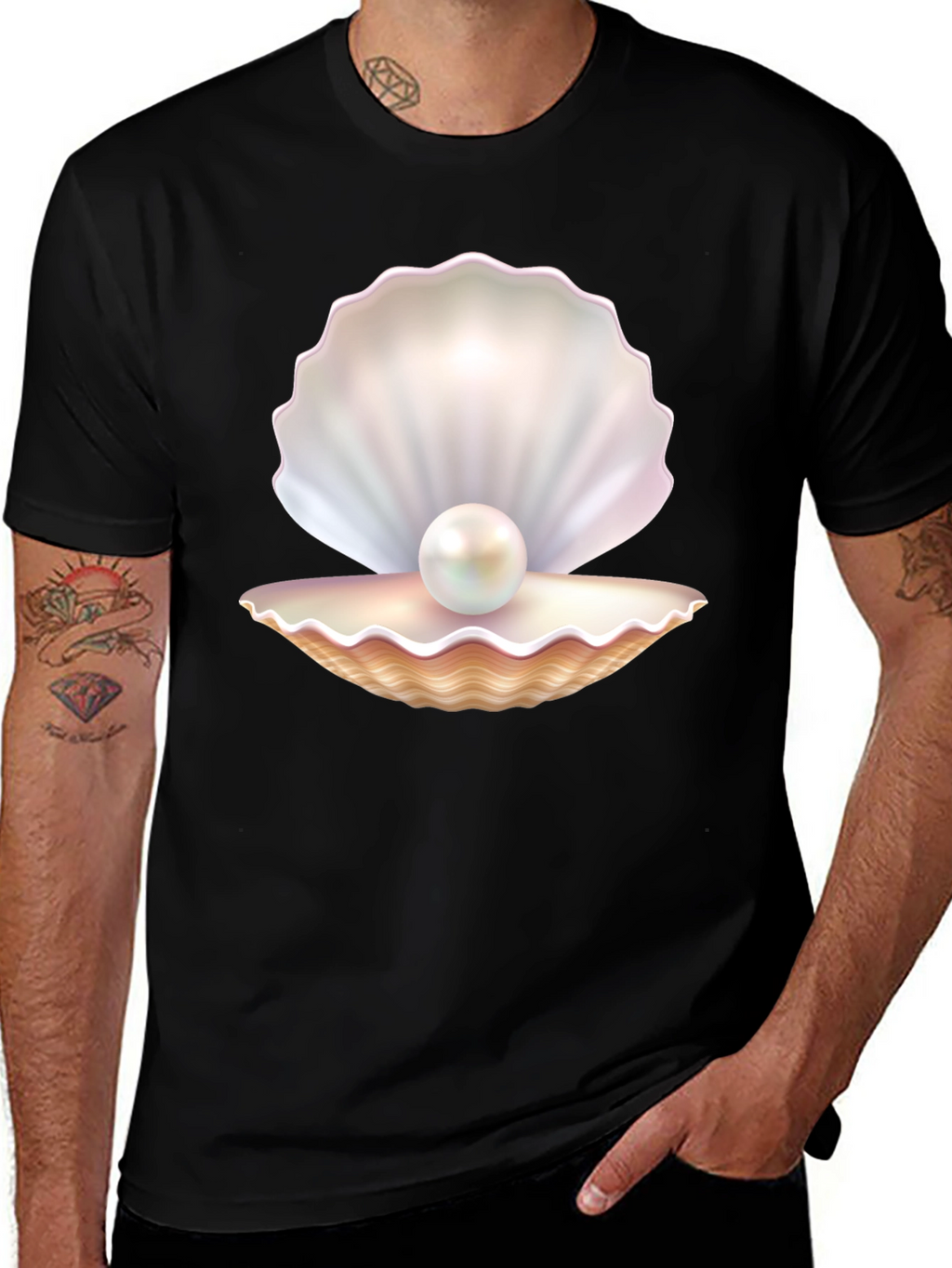 Pearl Oyster Graphic Tee - Black Cotton Blend