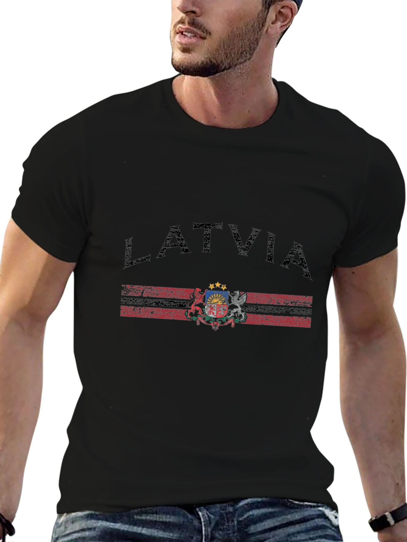 Latvia Flag T-Shirt - Distressed Design