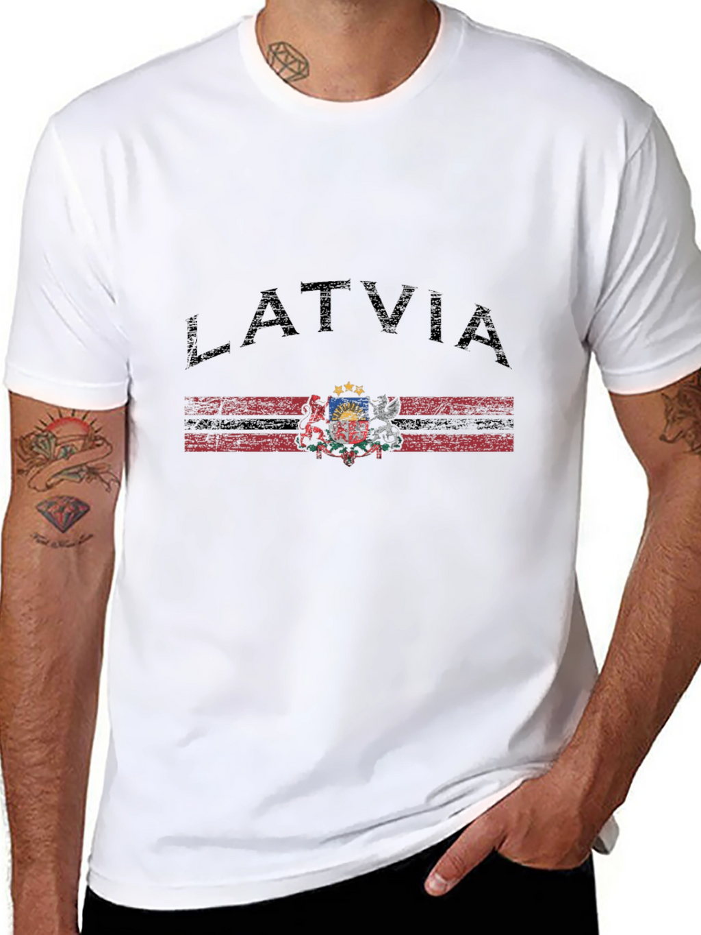 Latvia Flag T-Shirt - Distressed Design
