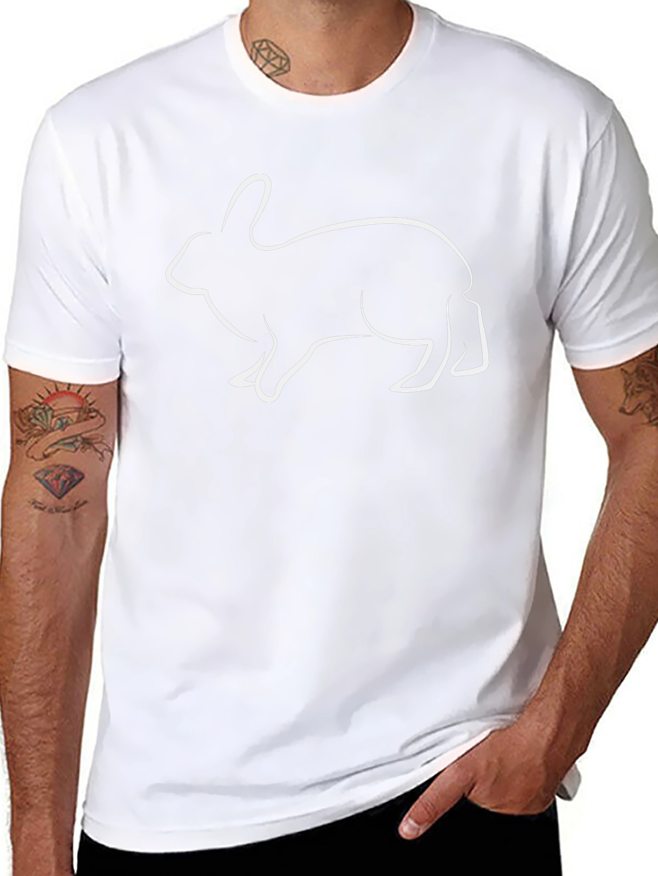 Rabbit Outline T-Shirt - Mens Black Tee