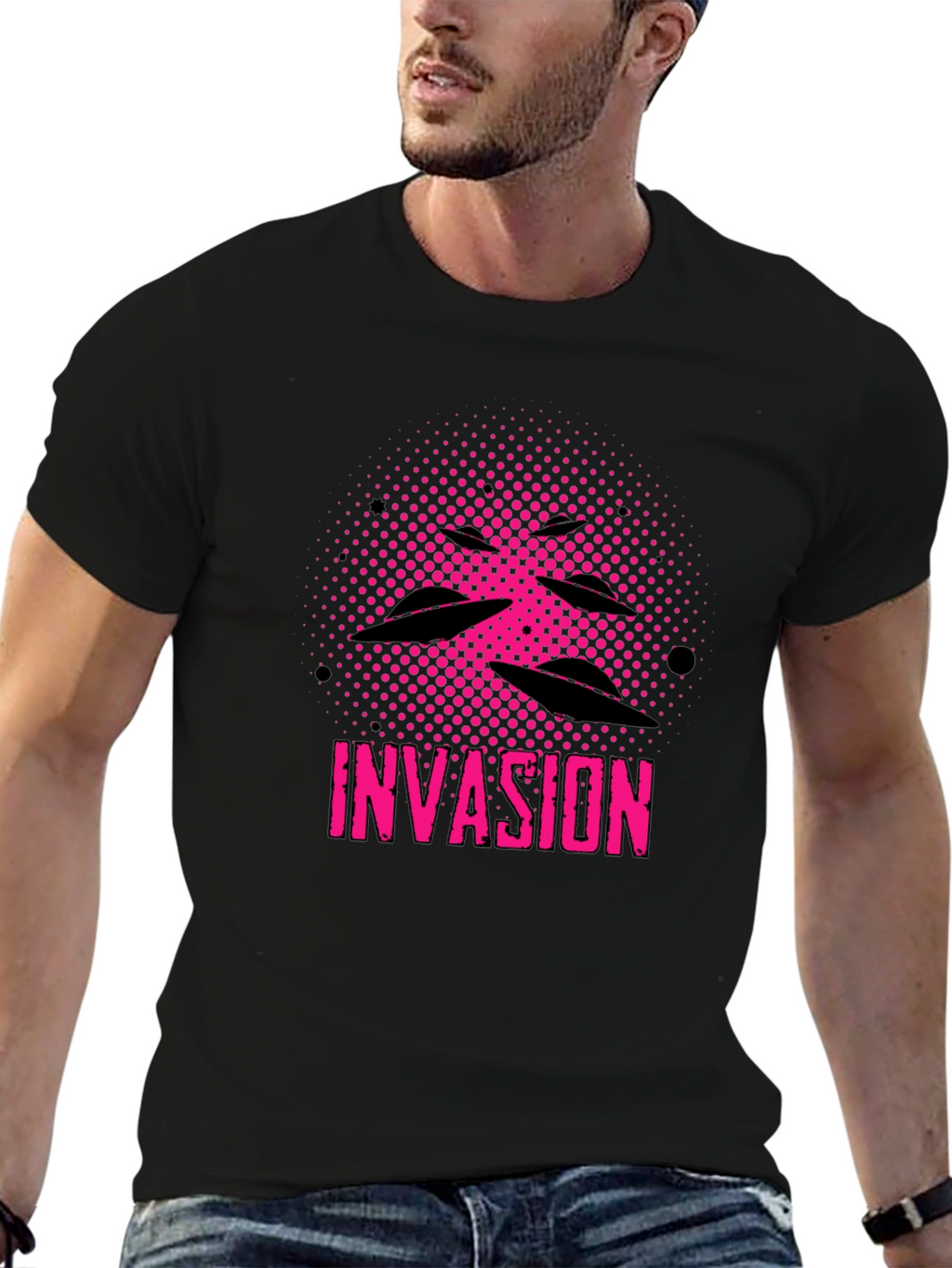 Invasion Graphic Tee - UFO Alien Design Black