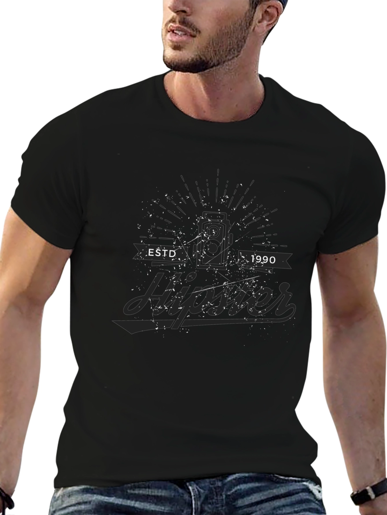 Est. 1990 Hipster Graphic Tee - Modern Black T-Shirt