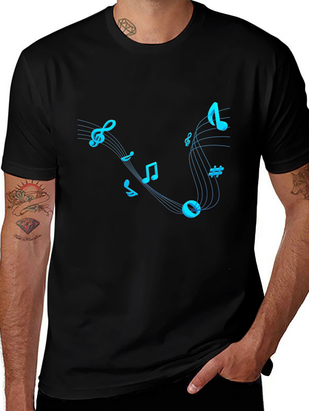 Musical Notes Graphic T-Shirt - Trendy Black Tee