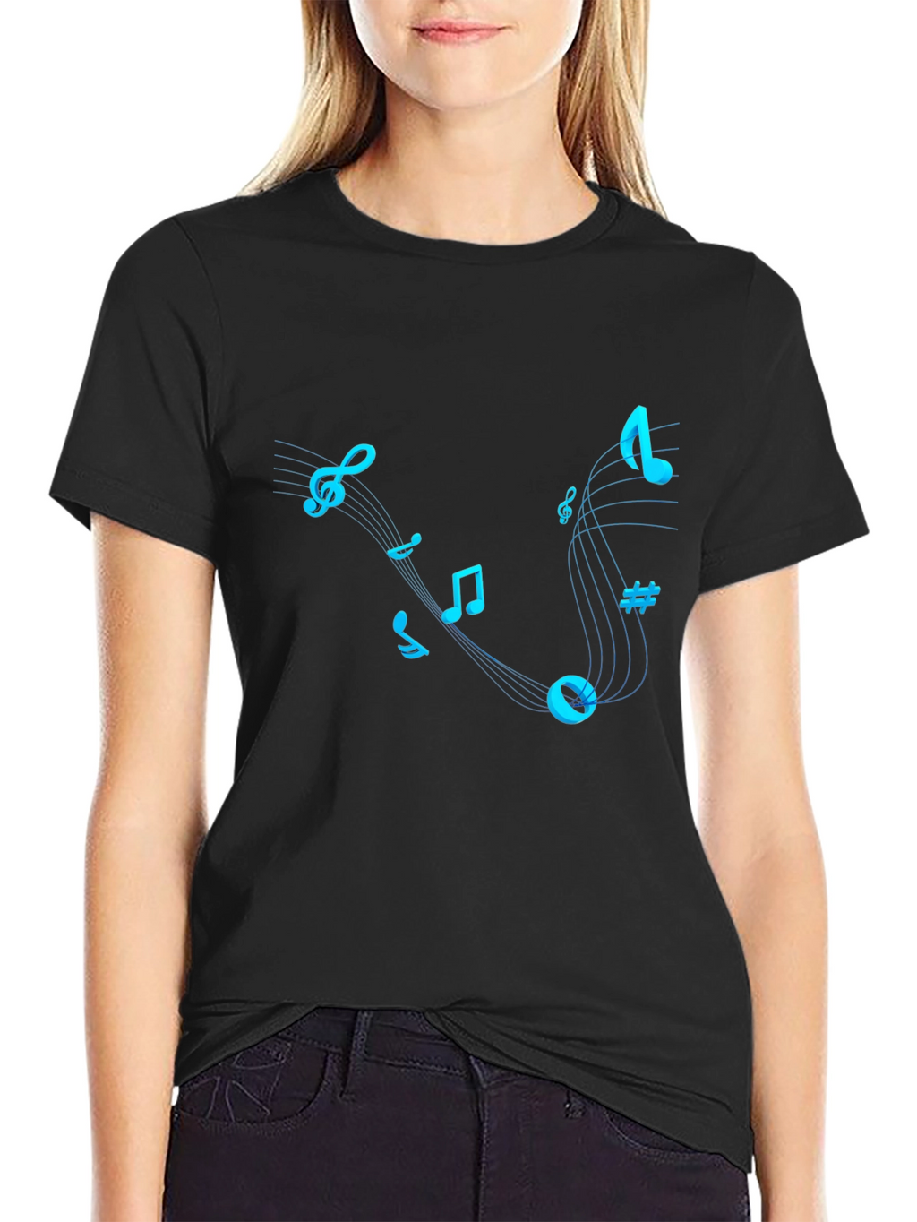 Musical Notes Graphic T-Shirt - Trendy Black Tee