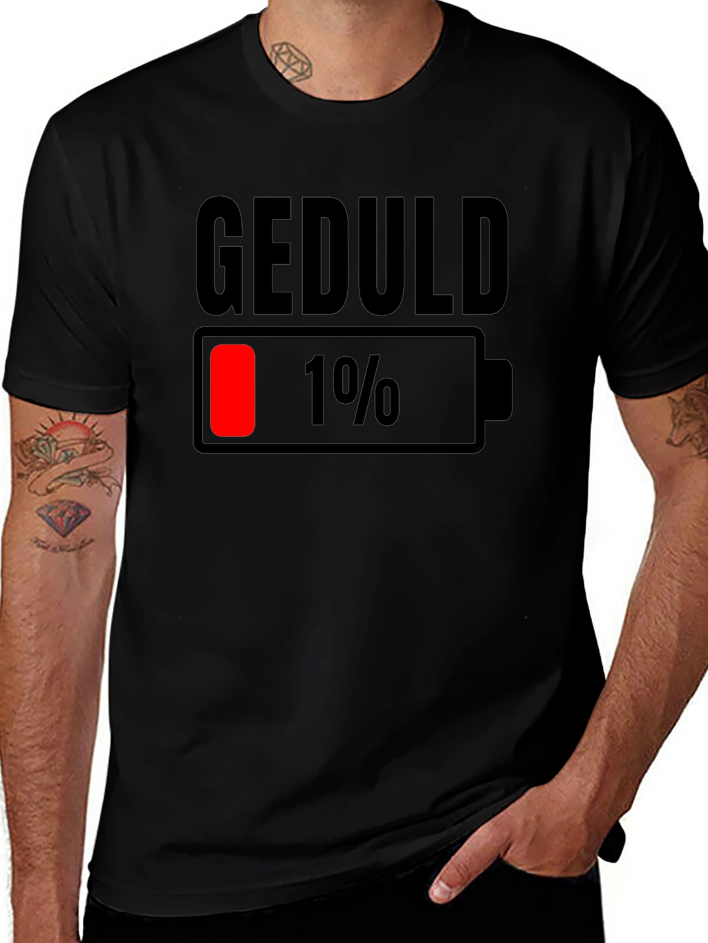 Geduld 1% Low Battery T-Shirt - Funny Sarcastic Tee