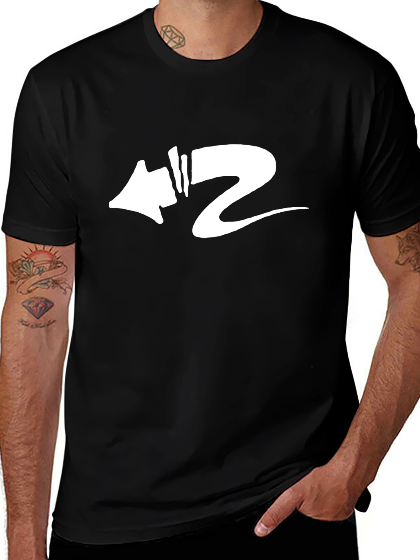 Modern Graphic Tee - Black with White Arrow Design