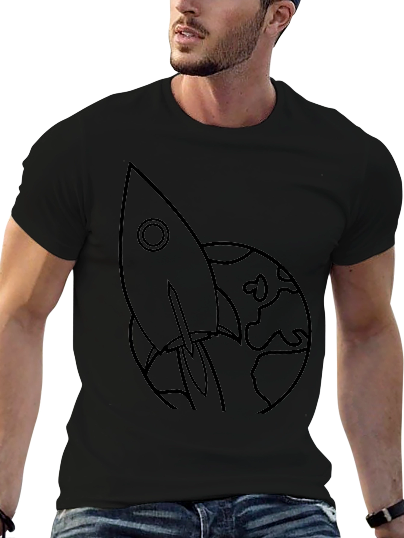 Rocket to the Moon Black Graphic Tee