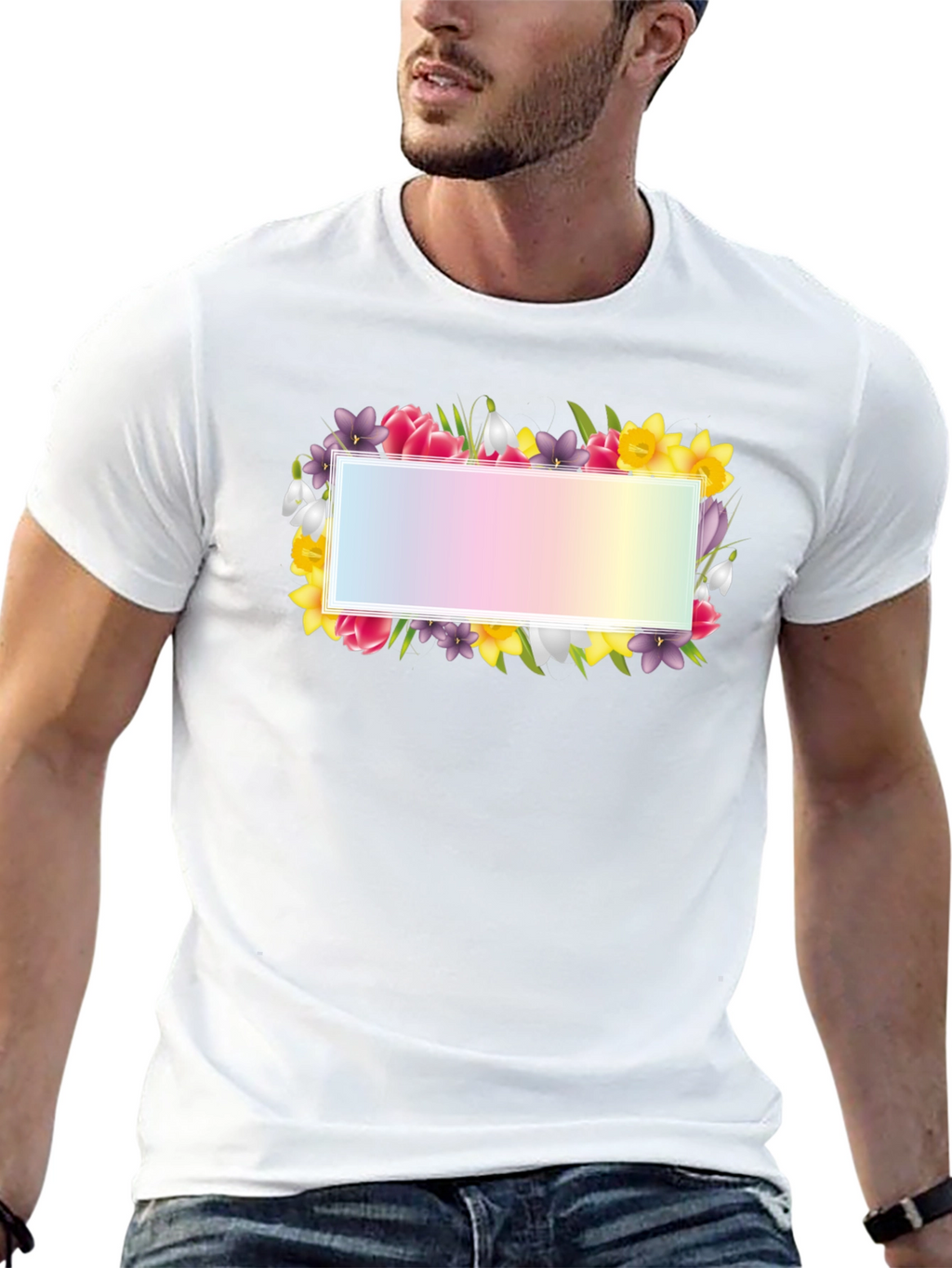 Floral Frame Graphic Tee - Black Cotton T-Shirt