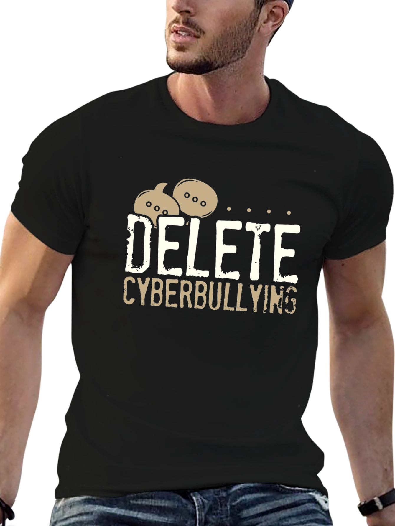 Delete Cyberbullying Black T-Shirt - Anti-Bullying Tee