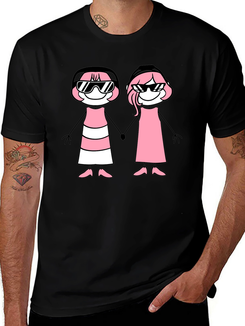 Black T-Shirt with Stick Figure Graphic