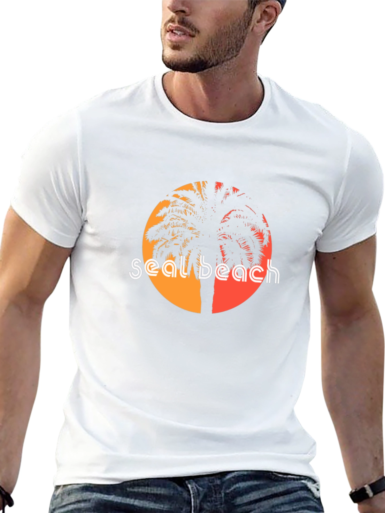 Seal Beach Palm Tee - Retro Sunset Style
