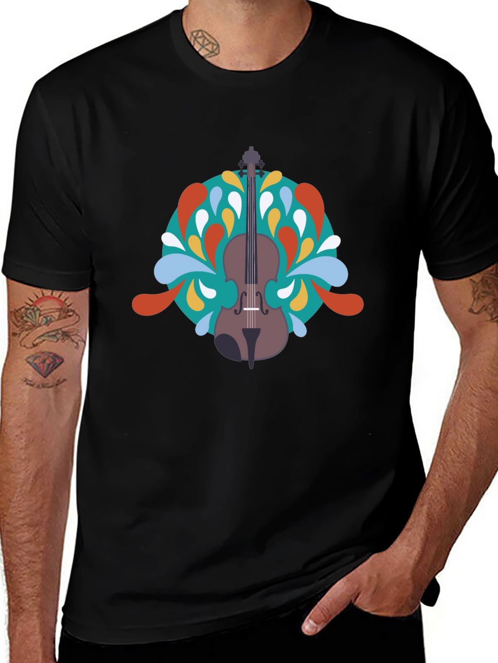 Violin Graphic Black T-Shirt - Music Lover Tee