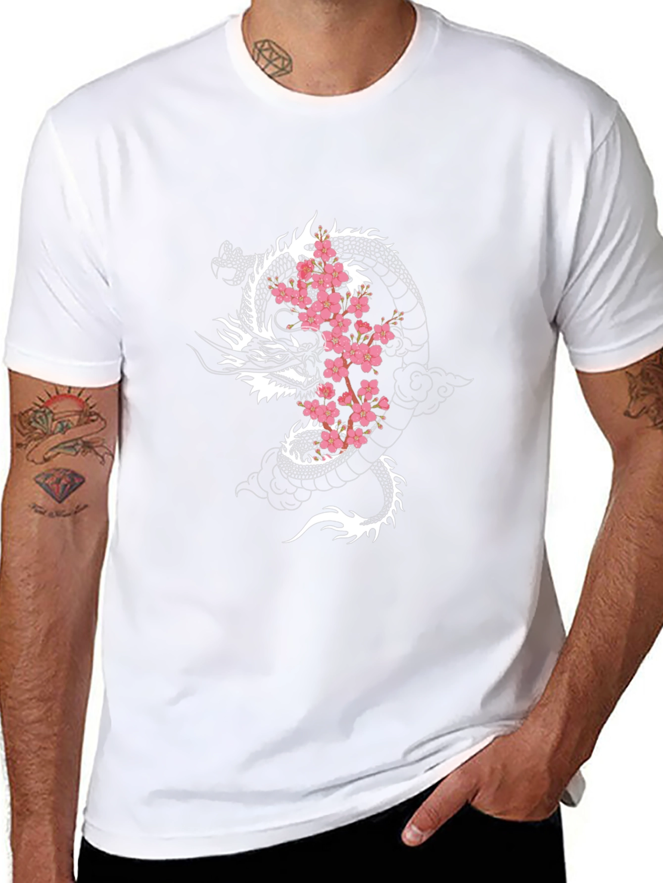Dragon & Cherry Blossom Graphic Black T-Shirt