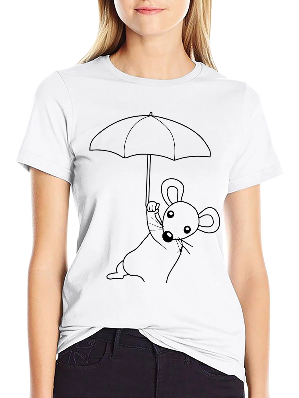 Whimsical Mouse Under Umbrella Graphic T-Shirt