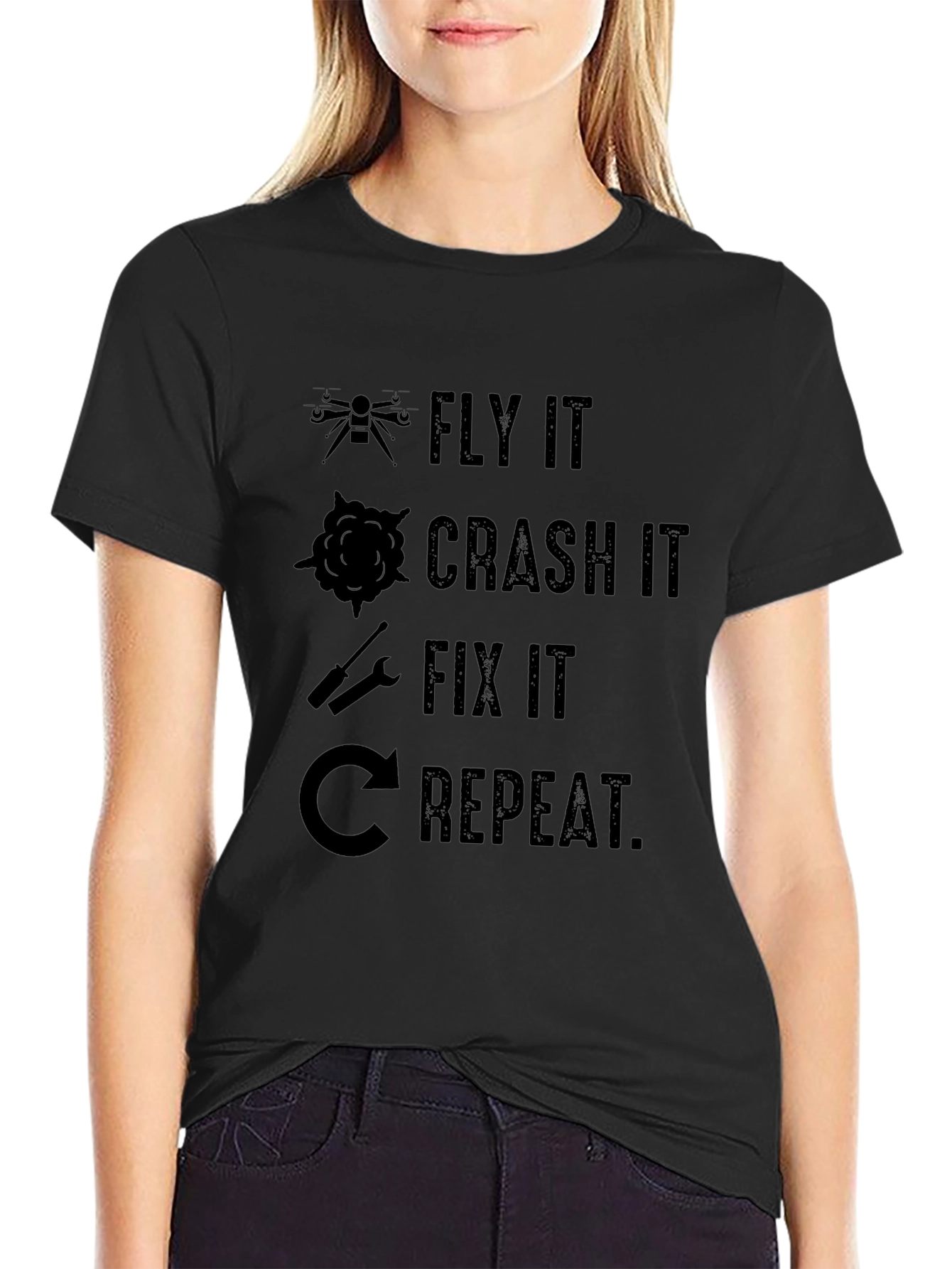 Fly Crash Fix Repeat Drone T-Shirt