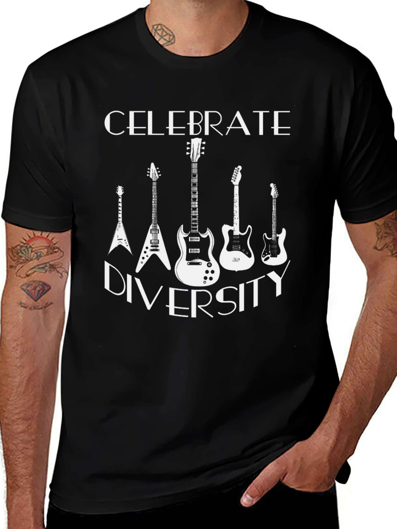 Celebrate Diversity Guitar Graphic Tee - Black