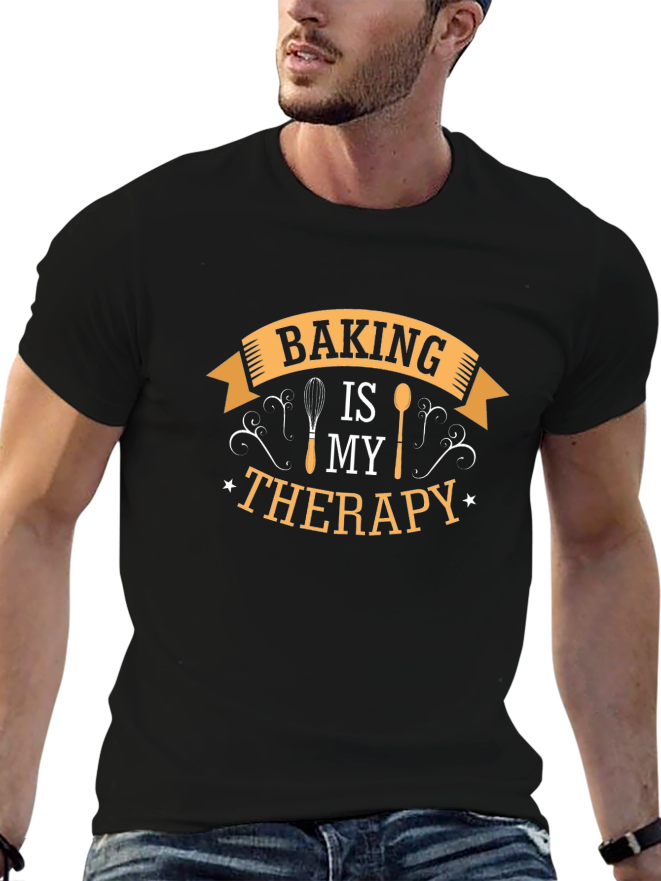 Baking is My Therapy Black Cotton T-Shirt