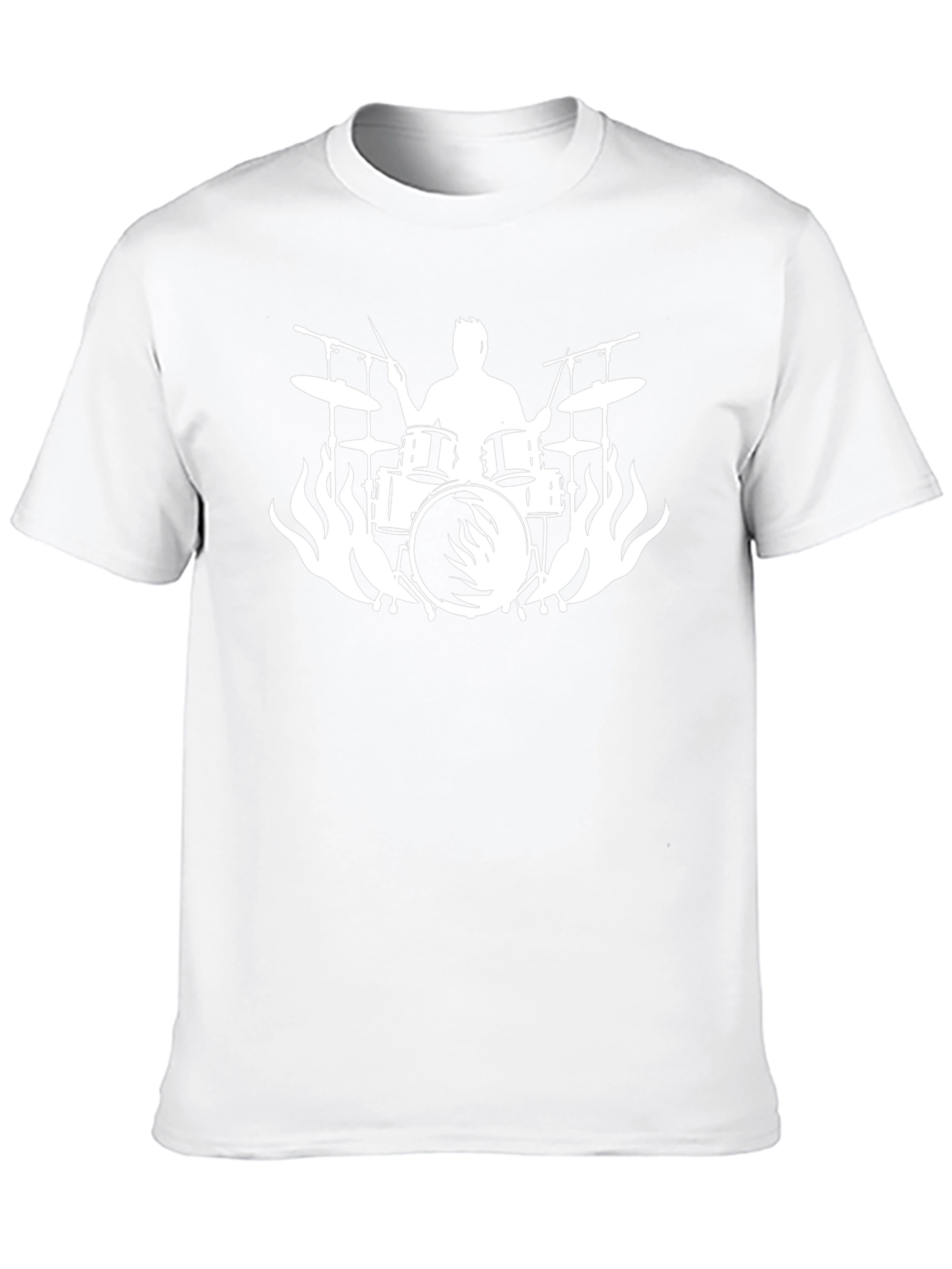 Drummer Silhouette Flames Graphic Tee - Rocker Style Shirt