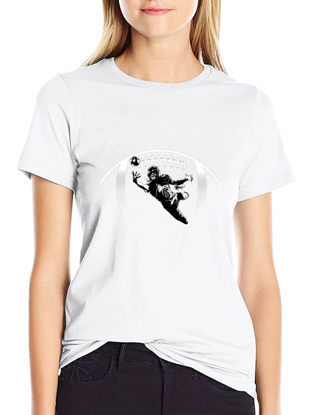 Football Player Graphic Print Black T-Shirt