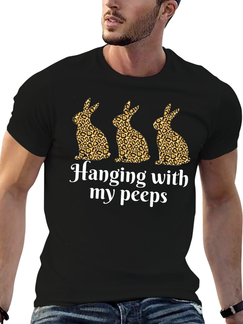 Hanging With My Peeps Easter Bunny Leopard Print T-Shirt