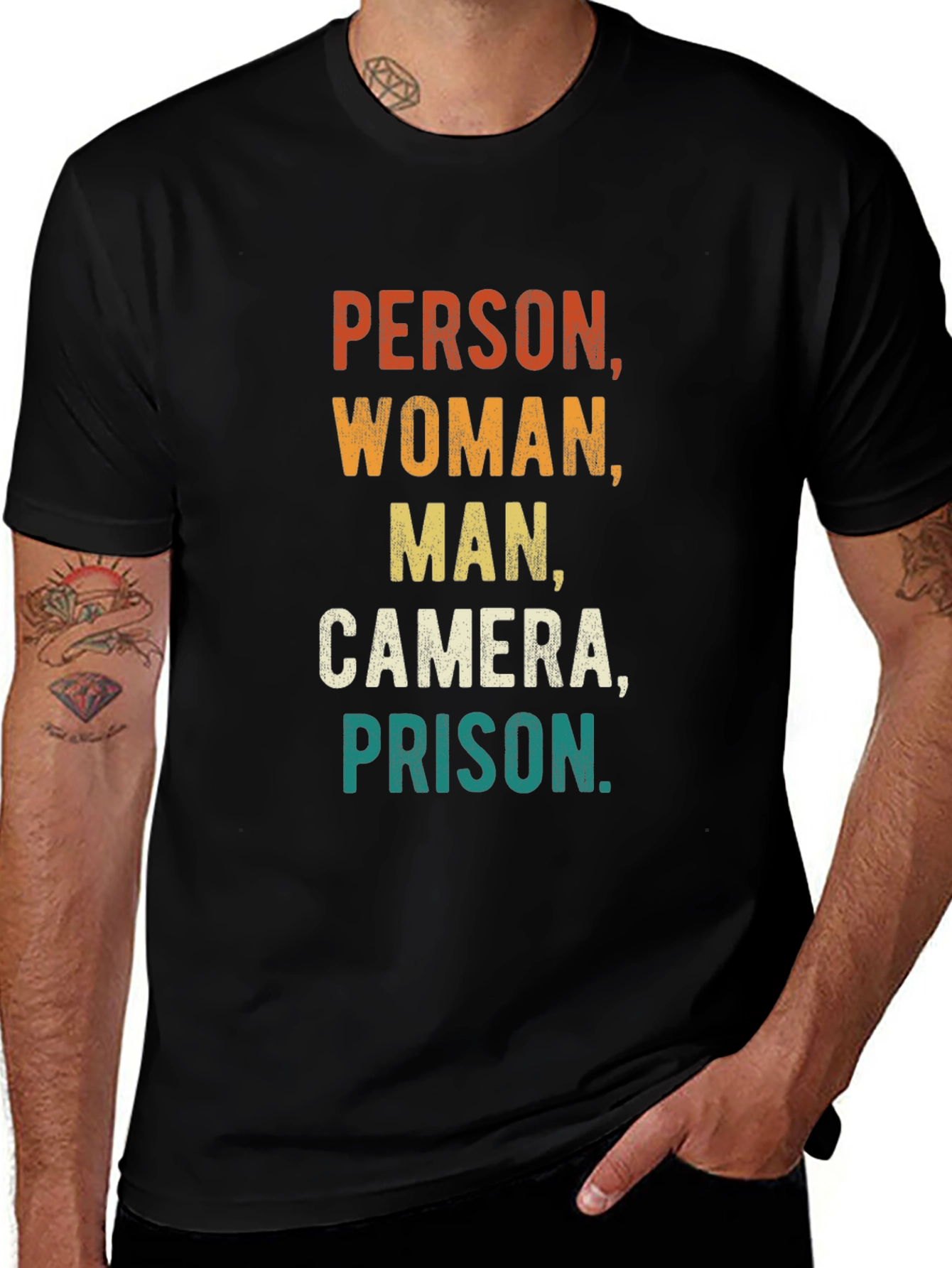 Person Woman Man Camera Prison Funny Tee