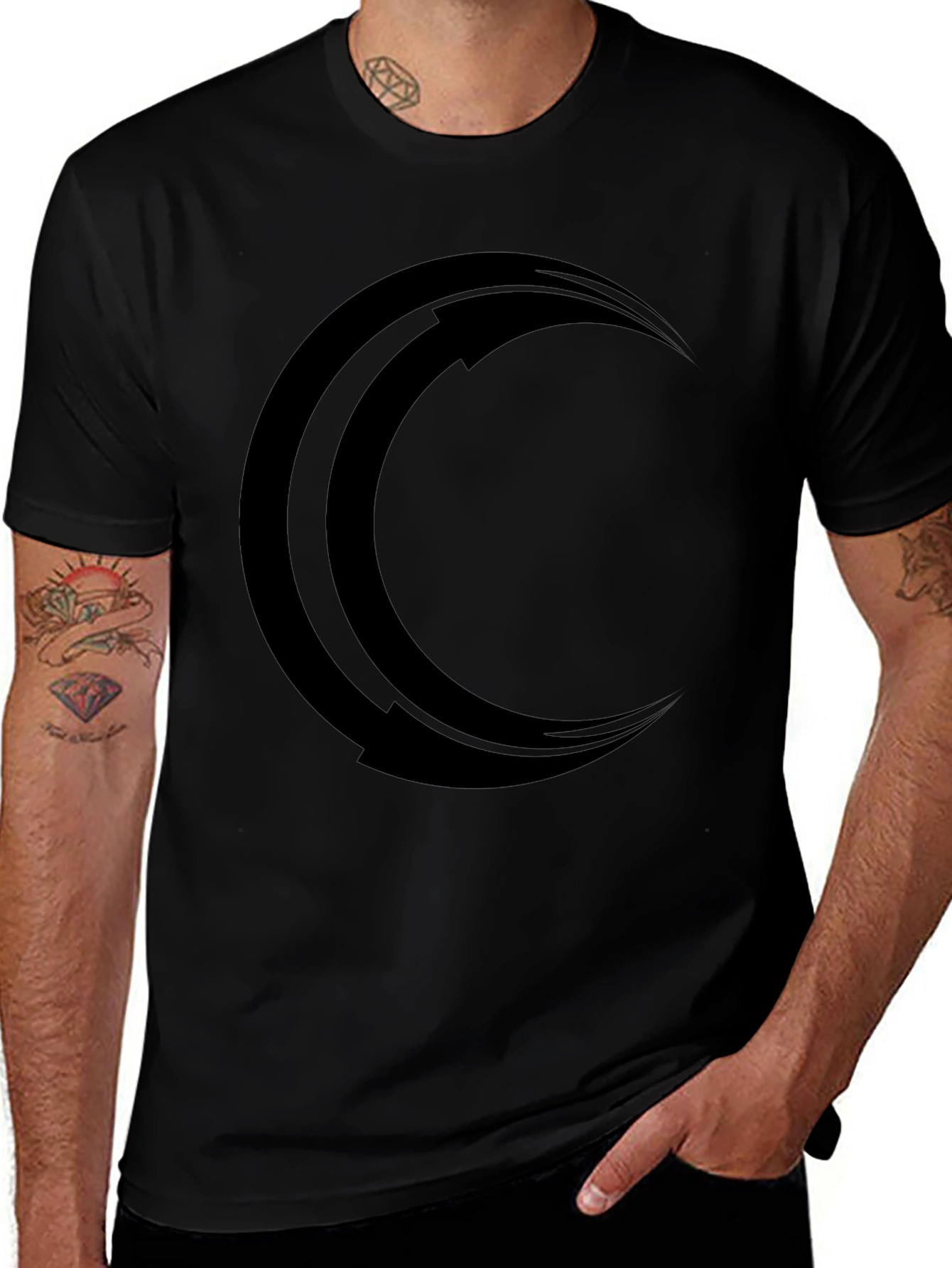 Mens Black Crescent Moon Graphic Tee